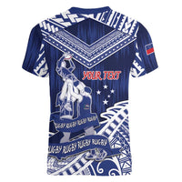 Personalised Samoa Rugby Women V-Neck T-Shirt Pacific Warrior Glory - Polynesian Pride