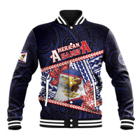 Personalized American Samoa Baseball Jacket Bald Eagle With Polynesian Pattern - Polynesian Pride