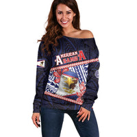 Personalized American Samoa Off Shoulder Sweater Bald Eagle With Polynesian Pattern - Polynesian Pride