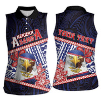 Personalized American Samoa Women Sleeveless Polo Shirt Bald Eagle With Polynesian Pattern - Polynesian Pride