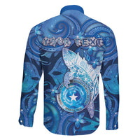 Personalised Northern Mariana Islands Family Matching Long Sleeve Bodycon Dress and Hawaiian Shirt Galaxy Polynesian Shark Tattoo DT05 - Polynesian Pride