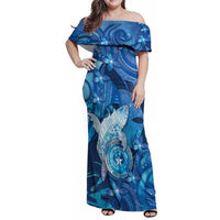 Personalised Northern Mariana Islands Family Matching Off Shoulder Maxi Dress and Hawaiian Shirt Galaxy Polynesian Shark Tattoo - Polynesian Pride