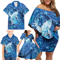 Personalised Northern Mariana Islands Family Matching Off Shoulder Short Dress and Hawaiian Shirt Galaxy Polynesian Shark Tattoo - Polynesian Pride