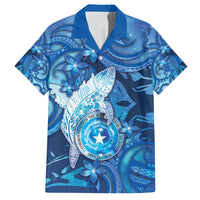 Personalised Northern Mariana Islands Family Matching Puletasi and Hawaiian Shirt Galaxy Polynesian Shark Tattoo DT05 Dad's Shirt - Short Sleeve Blue - Polynesian Pride