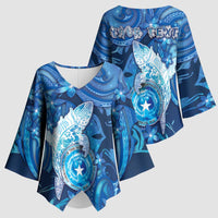 Personalised Northern Mariana Islands Kimono Sleeve Blouse Galaxy Polynesian Shark Tattoo - Polynesian Pride
