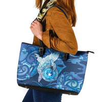 Northern Mariana Islands Leather Tote Bag Galaxy Polynesian Shark Tattoo DT05 Blue - Polynesian Pride