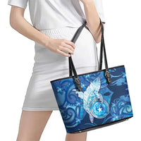 Northern Mariana Islands Leather Tote Bag Galaxy Polynesian Shark Tattoo DT05 - Polynesian Pride