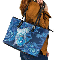 Northern Mariana Islands Leather Tote Bag Galaxy Polynesian Shark Tattoo DT05 - Polynesian Pride