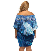 Personalised Northern Mariana Islands Off Shoulder Short Dress Galaxy Polynesian Shark Tattoo DT05 - Polynesian Pride