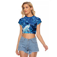 Personalised Northern Mariana Islands Raglan Cropped T Shirt Galaxy Polynesian Shark Tattoo - Polynesian Pride