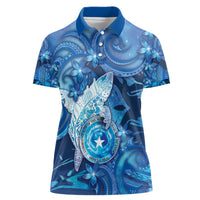 Personalised Northern Mariana Islands Women Polo Shirt Galaxy Polynesian Shark Tattoo DT05 Female Blue - Polynesian Pride