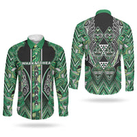 Aotearoa Whakatohea Couples Matching Off The Shoulder Long Sleeve Dress and Long Sleeve Button Shirt Maori Tribal Green Abalone Paua Shell Pattern DT05 - Polynesian Pride