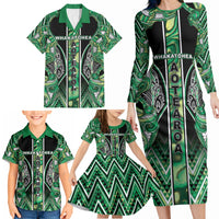 Aotearoa Whakatohea Family Matching Long Sleeve Bodycon Dress and Hawaiian Shirt Maori Tribal Green Abalone Paua Shell Pattern DT05 - Polynesian Pride