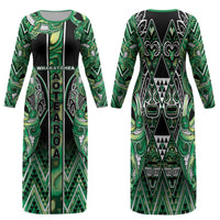 Aotearoa Whakatohea Family Matching Long Sleeve Bodycon Dress and Hawaiian Shirt Maori Tribal Green Abalone Paua Shell Pattern DT05 Mom's Dress Green - Polynesian Pride