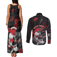 Personalised Hawaiian And Japanese Couples Matching Tank Maxi Dress and Long Sleeve Button Shirt Aloha Koi Fish Palaka Patterns - Polynesian Pride