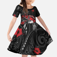 Personalised Hawaiian And Japanese Family Matching Summer Maxi Dress and Hawaiian Shirt Aloha Koi Fish Palaka Patterns DT05 Daughter's Dress Black - Polynesian Pride