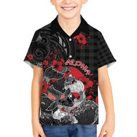 Personalised Hawaiian And Japanese Family Matching Summer Maxi Dress and Hawaiian Shirt Aloha Koi Fish Palaka Patterns DT05 Son's Shirt Black - Polynesian Pride