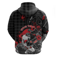 Personalised Hawaiian And Japanese Hoodie Aloha Koi Fish Palaka Patterns - Polynesian Pride