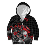 Personalised Hawaiian And Japanese Kid Hoodie Aloha Koi Fish Palaka Patterns DT05 Zip Hoodie Black - Polynesian Pride