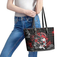 Hawaiian And Japanese Leather Tote Bag Aloha Koi Fish Palaka Patterns - Polynesian Pride