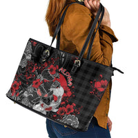 Hawaiian And Japanese Leather Tote Bag Aloha Koi Fish Palaka Patterns - Polynesian Pride