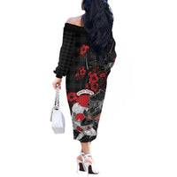 Personalised Hawaiian And Japanese Off The Shoulder Long Sleeve Dress Aloha Koi Fish Palaka Patterns DT05 - Polynesian Pride