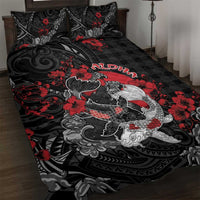 Hawaiian And Japanese Quilt Bed Set Aloha Koi Fish Palaka Patterns DT05 Black - Polynesian Pride