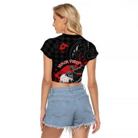 Personalised Hawaiian And Japanese Raglan Cropped T Shirt Aloha Koi Fish Palaka Patterns - Polynesian Pride