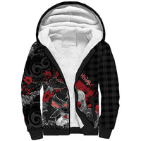 Personalised Hawaiian And Japanese Sherpa Hoodie Aloha Koi Fish Palaka Patterns DT05 Unisex Black - Polynesian Pride