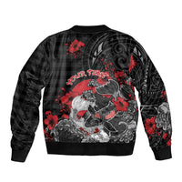 Personalised Hawaiian And Japanese Sleeve Zip Bomber Jacket Aloha Koi Fish Palaka Patterns - Polynesian Pride