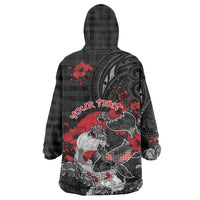 Personalised Hawaiian And Japanese Wearable Blanket Hoodie Aloha Koi Fish Palaka Patterns - Polynesian Pride