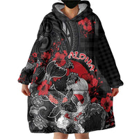 Personalised Hawaiian And Japanese Wearable Blanket Hoodie Aloha Koi Fish Palaka Patterns - Polynesian Pride