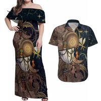 Hawaii Makahiki Couples Matching Off Shoulder Maxi Dress and Hawaiian Shirt Polynesian Sky And Earth - Polynesian Pride