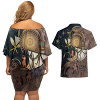 Hawaii Makahiki Couples Matching Off Shoulder Short Dress and Hawaiian Shirt Polynesian Sky And Earth - Polynesian Pride
