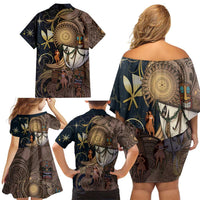 Hawaii Makahiki Family Matching Off Shoulder Short Dress and Hawaiian Shirt Polynesian Sky And Earth - Polynesian Pride