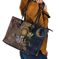 Hawaii Makahiki Leather Tote Bag Polynesian Sky And Earth - Polynesian Pride