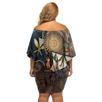 Hawaii Makahiki Off Shoulder Short Dress Polynesian Sky And Earth - Polynesian Pride