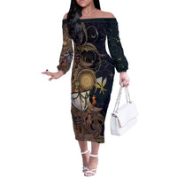 Hawaii Makahiki Off The Shoulder Long Sleeve Dress Polynesian Sky And Earth - Polynesian Pride