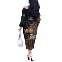 Hawaii Makahiki Off The Shoulder Long Sleeve Dress Polynesian Sky And Earth - Polynesian Pride