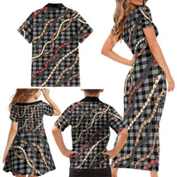 Hawaii Palaka Niihau Shell Lei Family Matching Short Sleeve Bodycon Dress and Hawaiian Shirt Tropical Island Plaid Patterns