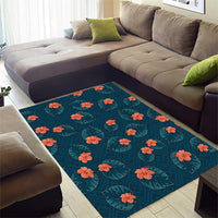 Hawaii Monstera Area Rug Hibiscus Flowers Simple Style - Polynesian Pride