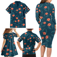 Hawaii Monstera Family Matching Long Sleeve Bodycon Dress and Hawaiian Shirt Hibiscus Flowers Simple Style - Polynesian Pride