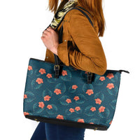 Hawaii Monstera Leather Tote Bag Hibiscus Flowers Simple Style DT05 Dark Teal - Polynesian Pride