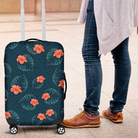 Hawaii Monstera Luggage Cover Hibiscus Flowers Simple Style DT05 Dark Teal - Polynesian Pride