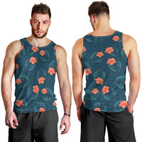 Hawaii Monstera Men Tank Top Hibiscus Flowers Simple Style - Polynesian Pride