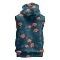 Hawaii Monstera Sleeveless Hoodie Hibiscus Flowers Simple Style - Polynesian Pride