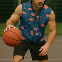 Hawaii Monstera Sleeveless Zip Hoodie Hibiscus Flowers Simple Style - Polynesian Pride