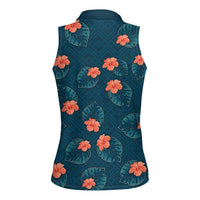 Hawaii Monstera Women Sleeveless Polo Shirt Hibiscus Flowers Simple Style DT05 - Polynesian Pride