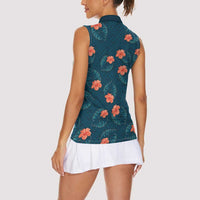 Hawaii Monstera Women Sleeveless Polo Shirt Hibiscus Flowers Simple Style DT05 - Polynesian Pride