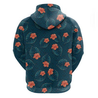 Hawaii Monstera Zip Hoodie Hibiscus Flowers Simple Style - Polynesian Pride